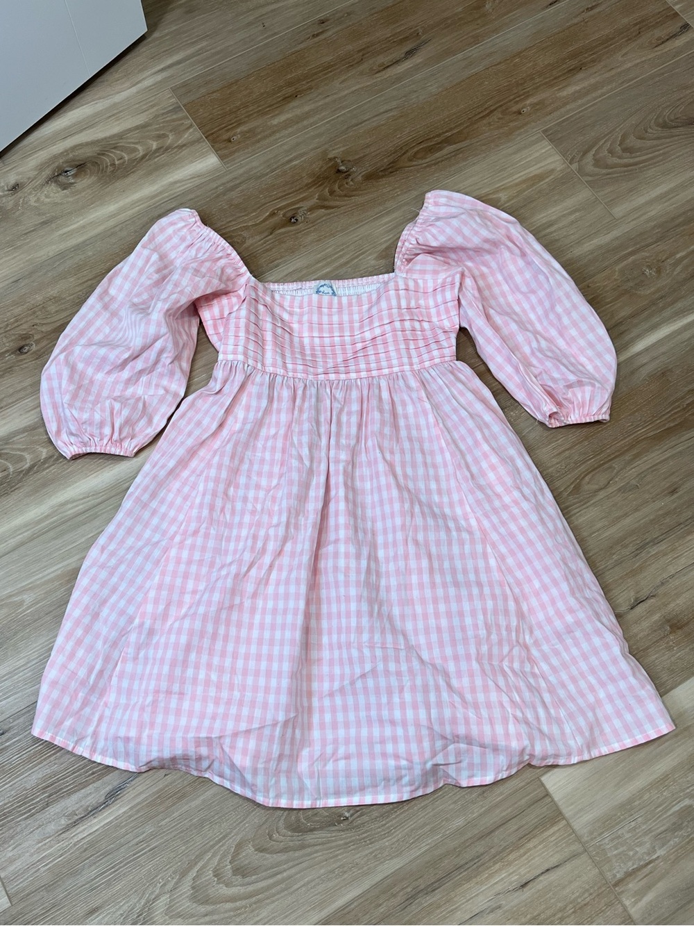 Pink Gingham Puff-Sleeve Baby Doll Style Dress Size XS